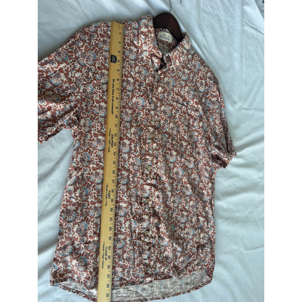 Faherty Brand Breeze Shirt Mens Large Block Print Floral Boho Coastal Red Blue - Picture 7 of 7